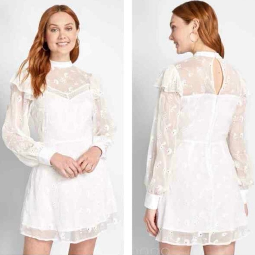 White eyelet lace Victorian/Edwardian style dress size 4 Modcloth - Picture 6 of 10